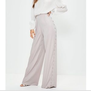 Grey high waisted side button wide leg trousers